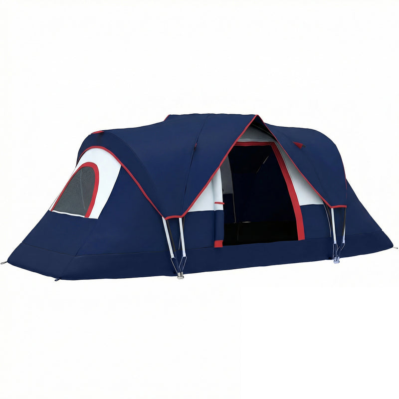 Large Family Tunnel Camping Tent With Rainfly, Groundsheet & Mesh Windows, Navy Blue