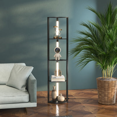 Modern Corner Floor Lamp with Dimmable LED Light for Living Room or Bedroom, Black