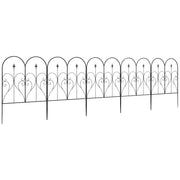 Black Metal Garden Fence Panels Set of 5 Decorative Border Edging With Heart Design