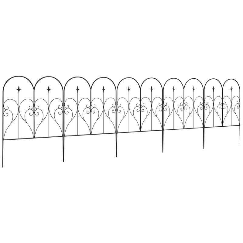 Black Metal Garden Fence Panels Set of 5 Decorative Border Edging With Heart Design
