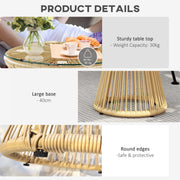 Round Rattan Side Table with Glass Top for Garden Patio and Balcony by Outsunny
