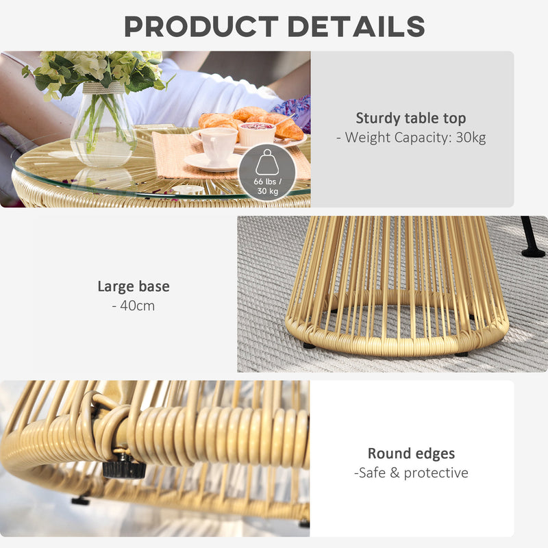 Round Rattan Side Table with Glass Top for Garden Patio and Balcony by Outsunny
