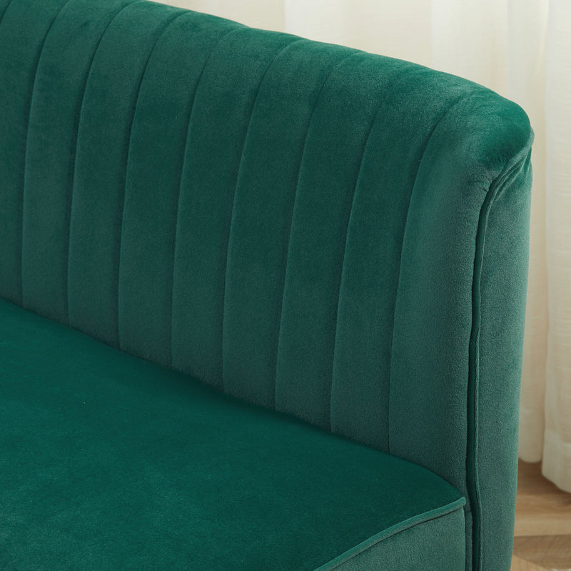 Modern Green Velvet Double Seat Sofa with High Back and Wooden Frame for Compact Spaces
