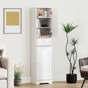 Tall Bathroom Storage Cabinet with Arched Double Doors and Shelves for Home, White