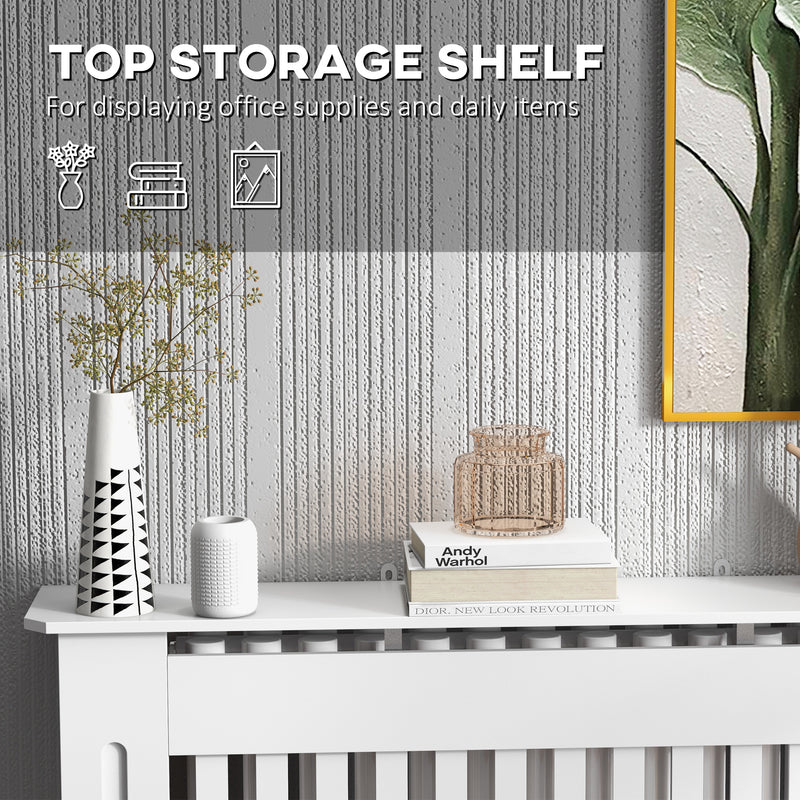 White Slatted MDF Radiator Cover Cabinet With Lined Grill Ideal For Stylish Heating