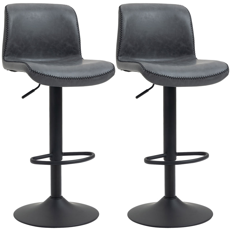 Set of 2 Swivel Bar Stools with Adjustable Height and Footrest for Home Kitchen Dark Grey