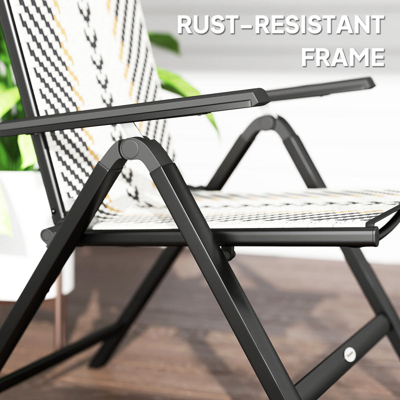 Black Rattan Folding Garden Chairs Set of 2 with 5 Position Backrest by Outsunny