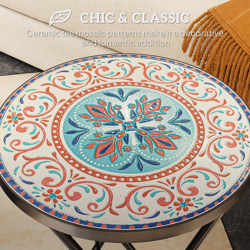 Multicolour Mosaic Folding Round Garden Table 35.5cm Metal Frame for Balcony