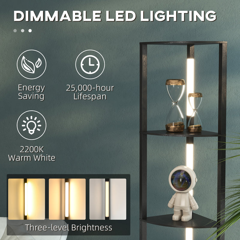 Modern Corner Floor Lamp with Dimmable LED Light for Living Room or Bedroom, Black