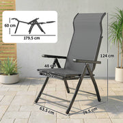 Folding Garden Recliner Chairs Set of 2 with Adjustable Back and Footrest Dark Grey Outsunny