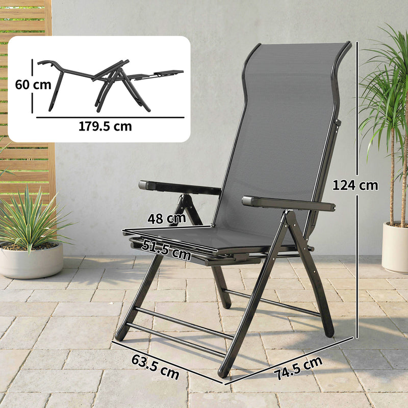 Folding Garden Recliner Chairs Set of 2 with Adjustable Back and Footrest Dark Grey Outsunny