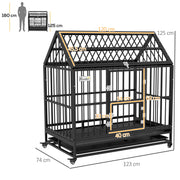 Heavy Duty Dog Crate with Wheels and Removable Tray for Large Dogs Open Top Black