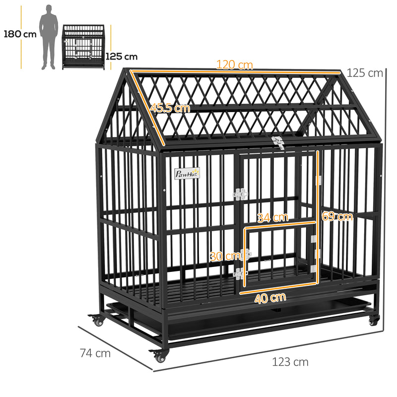 Heavy Duty Dog Crate with Wheels and Removable Tray for Large Dogs Open Top Black