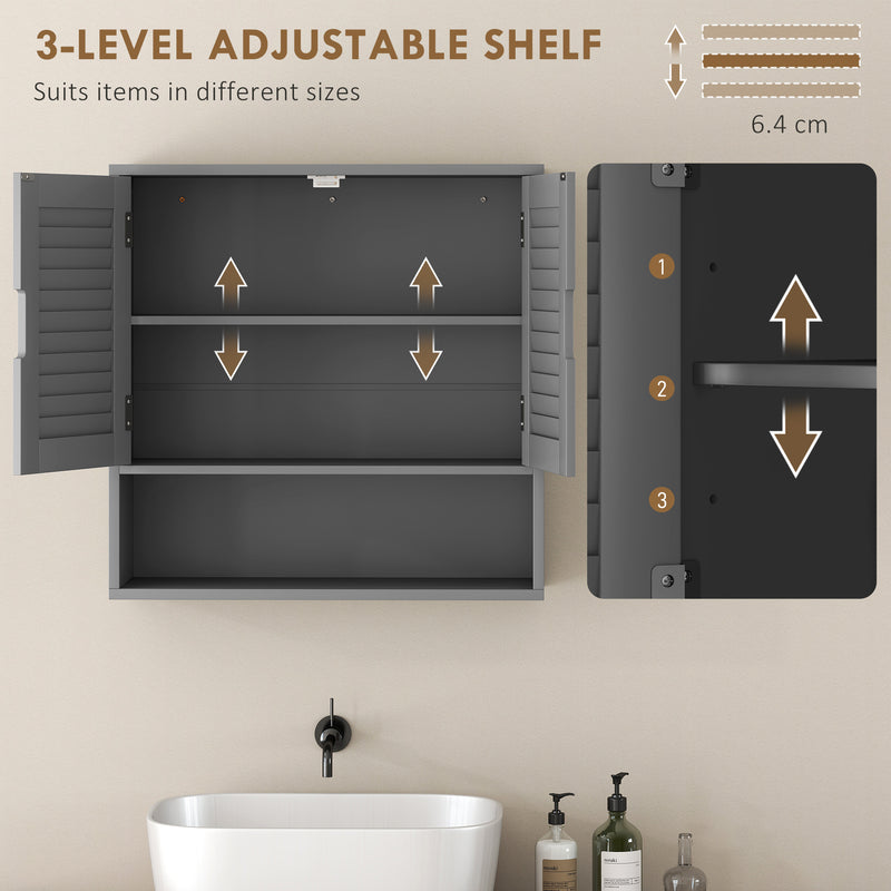 Wall Mounted Bathroom Cabinet With Adjustable Shelves For Organised Storage Grey AOSOM