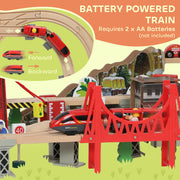 100 Piece Wooden Train Set with Battery Train and Crane for Kids Aged 3 Plus, Natural Wood AOSOM