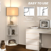 White Three-Shelf Corner Floor Lamp with Soft Lighting by HOMCOM