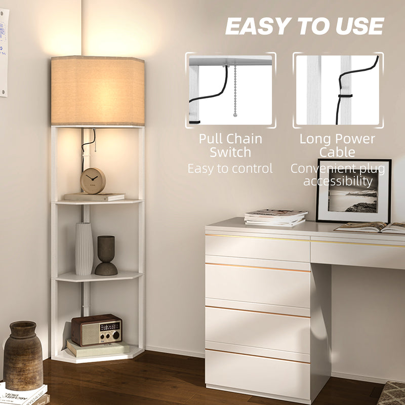 White Three-Shelf Corner Floor Lamp with Soft Lighting by HOMCOM