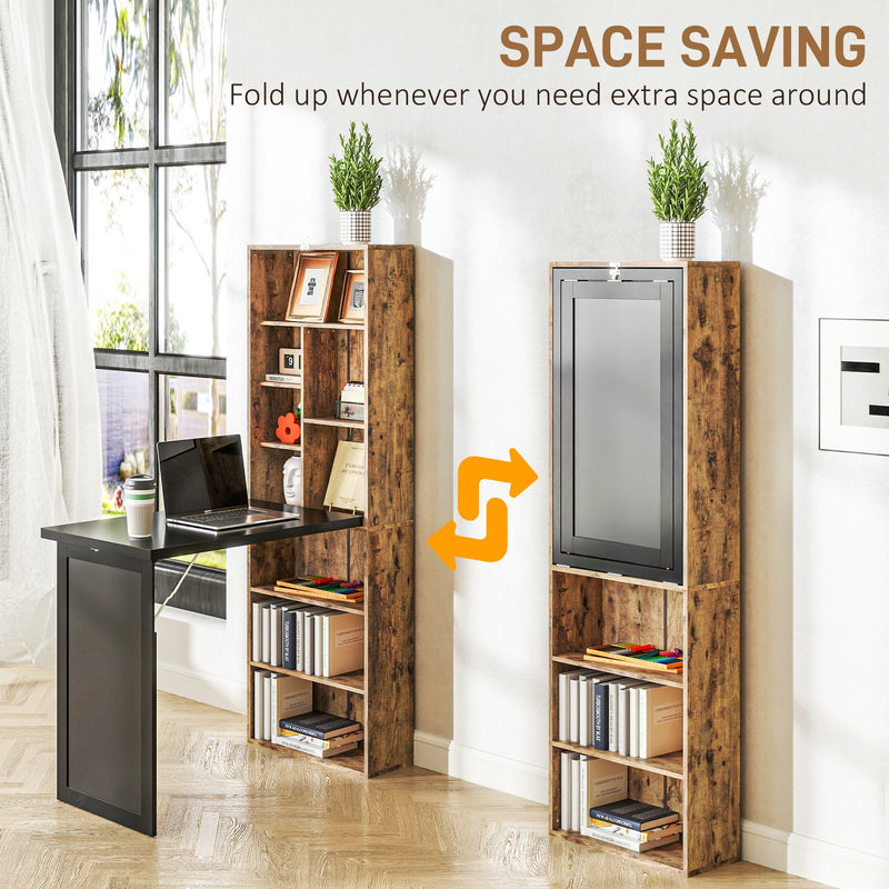 Folding Desk with Blackboard and Side Shelf Rustic Brown Home Office Workstation by HOMCOM