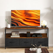 Industrial TV Stand Cabinet with 3 Foldable Fabric Storage Drawers for Living Room