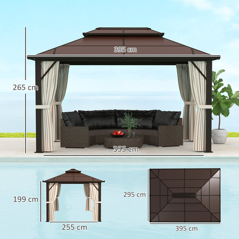 3 x 4m Beige Hardtop Gazebo with UPF30+ Polycarbonate Roof and Mosquito Netting by Outsunny