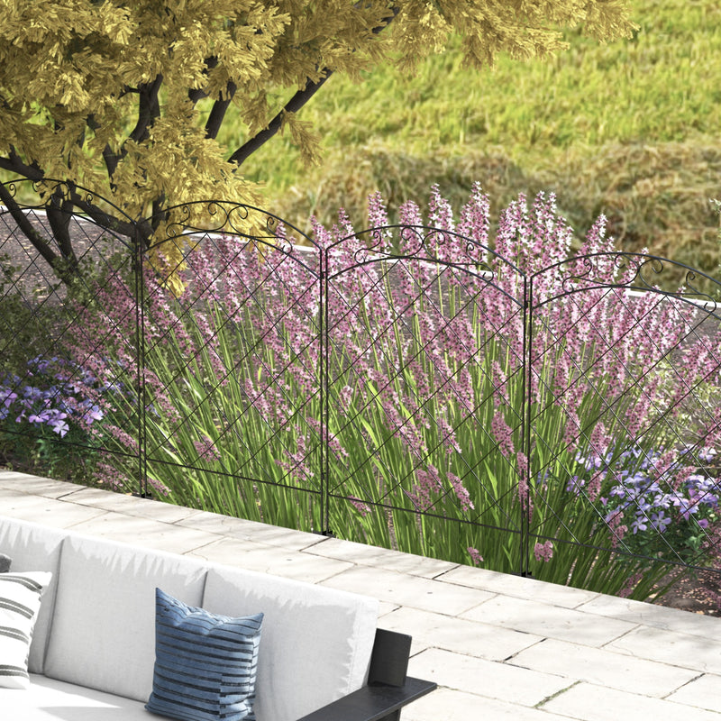 Black Steel Swirl Garden Fence Panels Set of 4 Decorative Picket Design for Outdoor Use