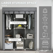 Dark Grey Fabric Portable Wardrobe with 8 Shelves and 2 Hanging Rods by HOMCOM