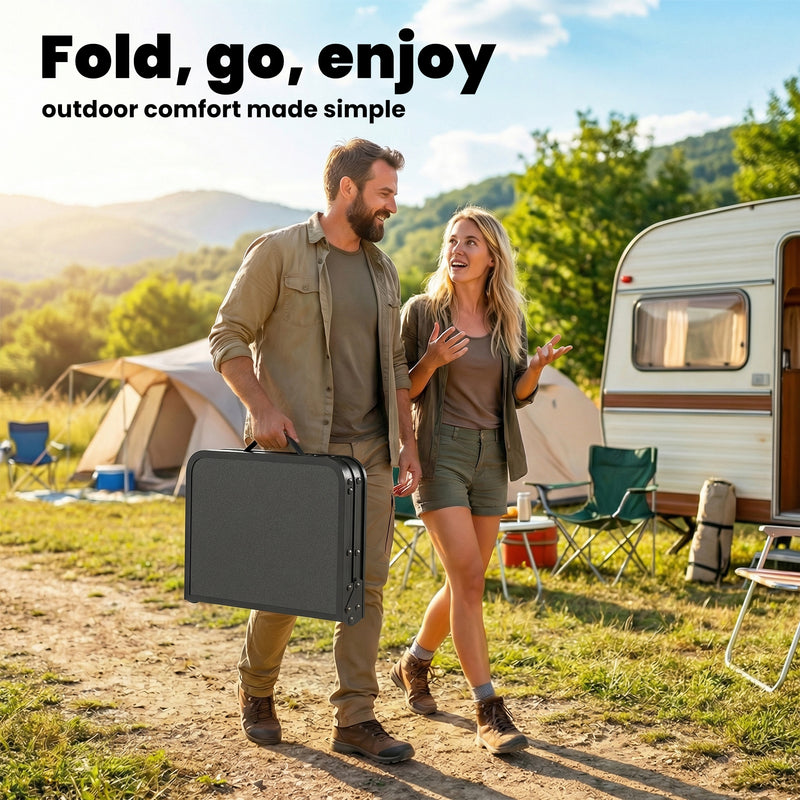 Folding Camping Table with Adjustable Height and Mesh Shelf for Picnics and BBQs Black