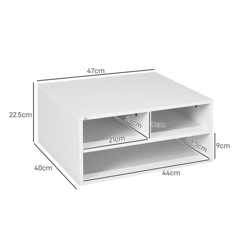 Three Compartment Printer Storage Cabinet With Adjustable Shelves For Home Office White AOSOM