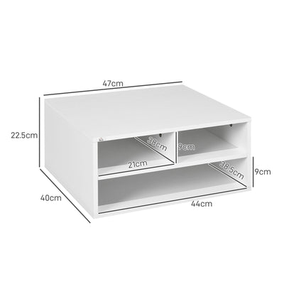 Three Compartment Printer Storage Cabinet With Adjustable Shelves For Home Office White AOSOM