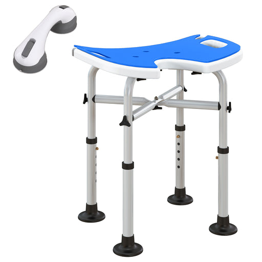 Adjustable Height Padded Shower Stool With U Shaped Seat For Bathroom Comfort, Dark Blue