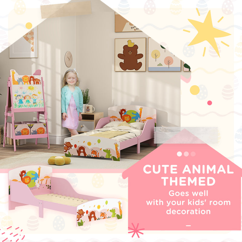 Cute Animal Themed Toddler Bed with Safety Rails 143 x 77 x 60cm by AIYAPLAY