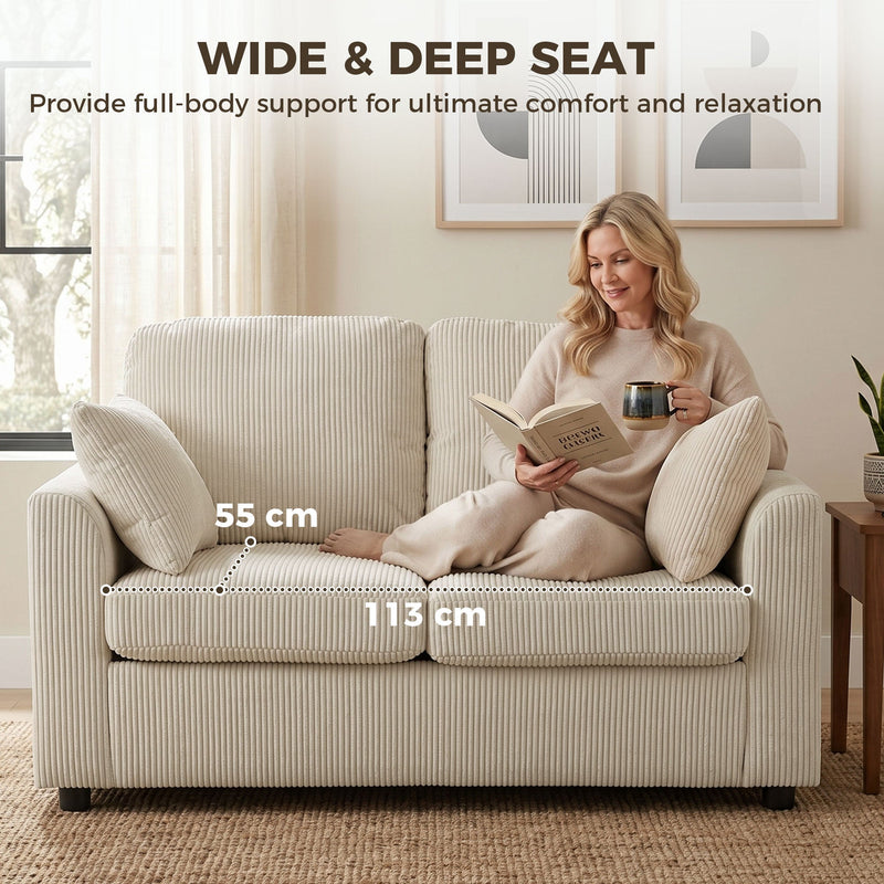 2 Seater Sofa for Small Living Rooms with Firm Support and Soft Corduroy Upholstery