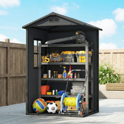 Plastic Garden Shed for Small Patios with Weatherproof Panels and Secure Lock, Dark Grey Outsunny