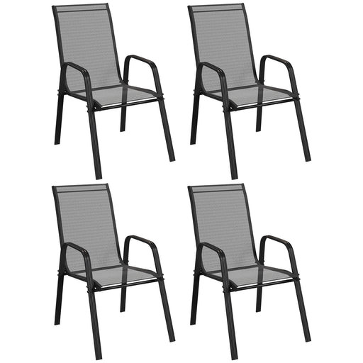 Set of Four Black Stackable Mesh Garden Chairs Lightweight and Durable by Outsunny