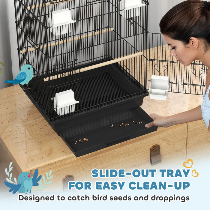 Metal Bird Cage with Swing Perch Food Tray and Handle for Finches and Canaries by PawHut