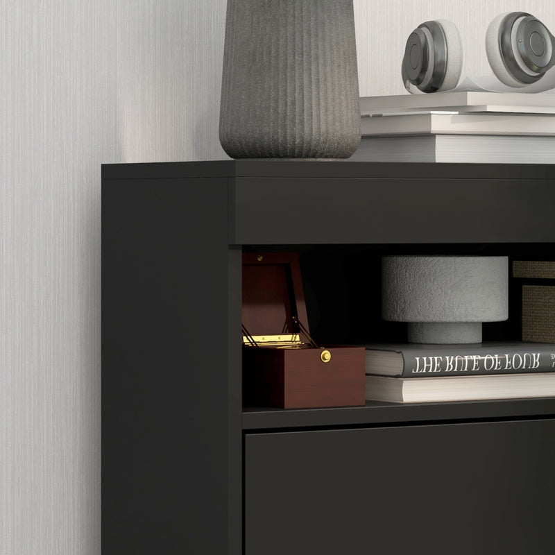 Flip Door Shoe Storage Cabinet For 16 Pairs With High Gloss Finish, Black