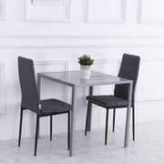 Grey Glass Top Square Dining Table for 2 to 4 People with Metal Legs for Dining Room