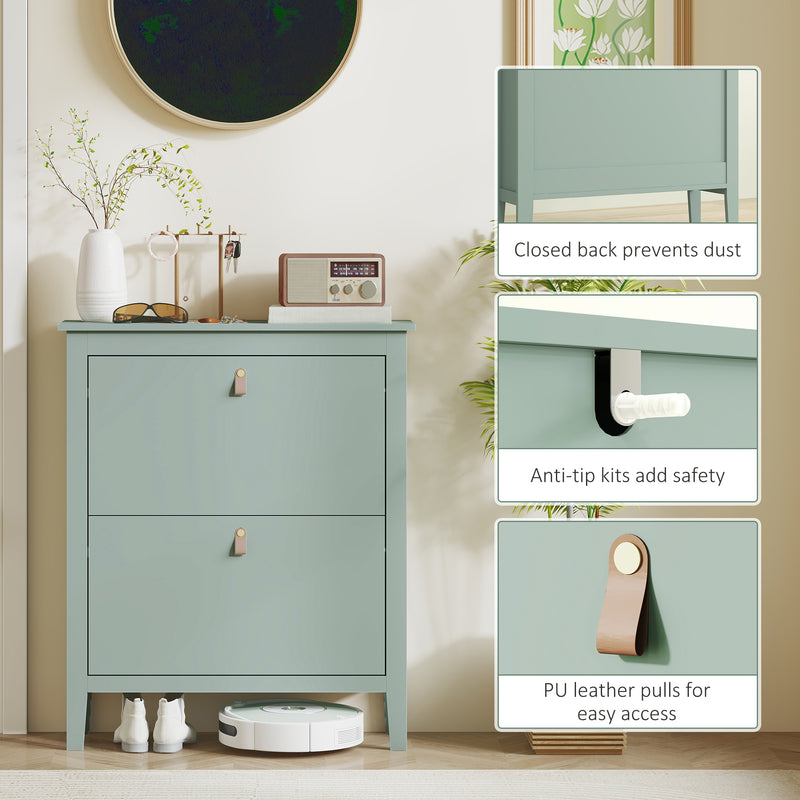 Green Modern Shoe Cabinet with Two Drawers for Hallway Storage