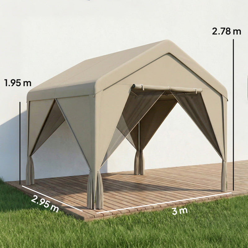 3x3m Garden Gazebo with Insect Netting and Weather Protection for Private Outdoor Gatherings, Khaki Outsunny