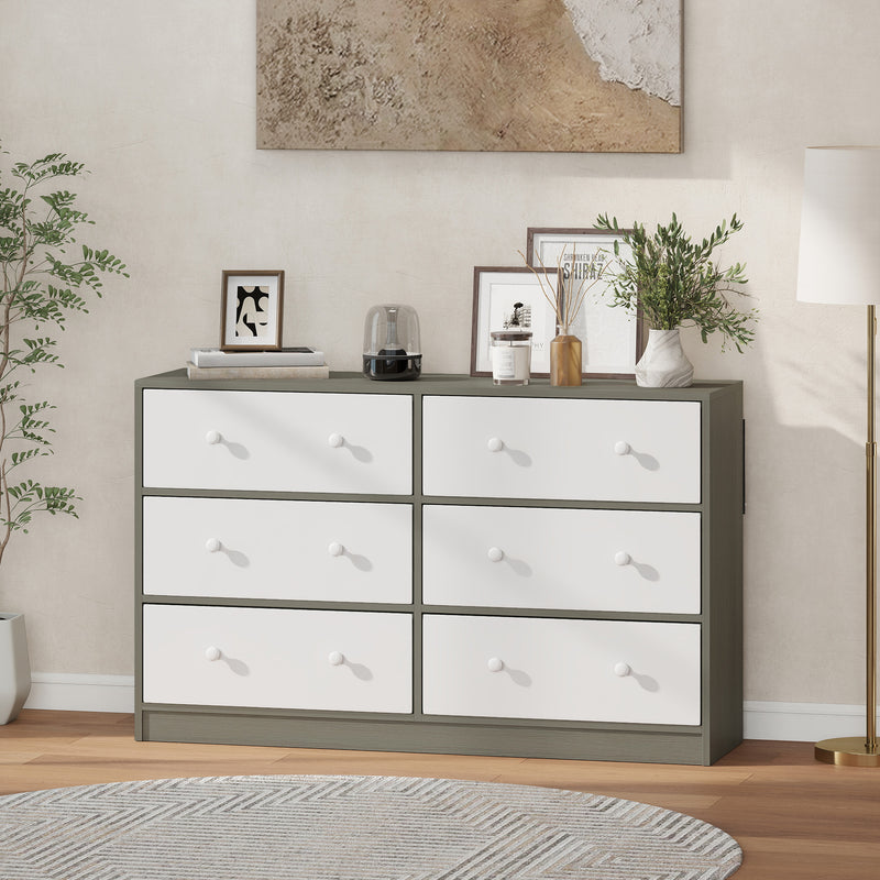 Fabric Chest of Drawers with 6 Spacious Storage Drawers Ideal for Bedroom or Nursery White Grey