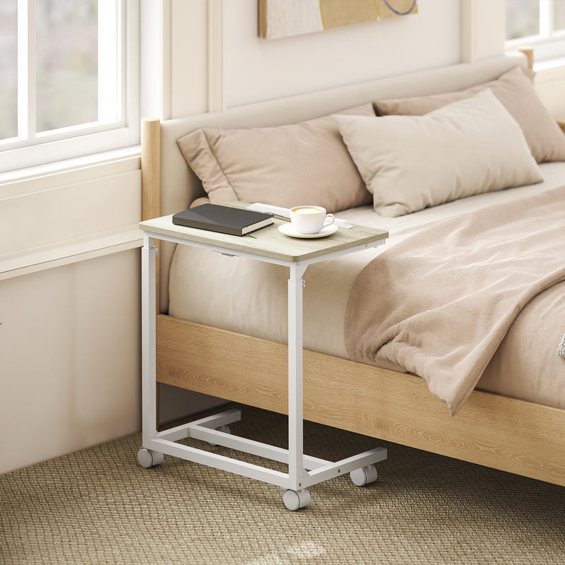 Height Adjustable C Shaped Overbed Table With Tilting Top For Sofa Or Bedroom Use