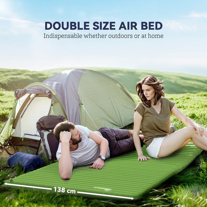 Double Camping Air Mattress With Built In Foot Pump For Comfortable Outdoor Sleep Green