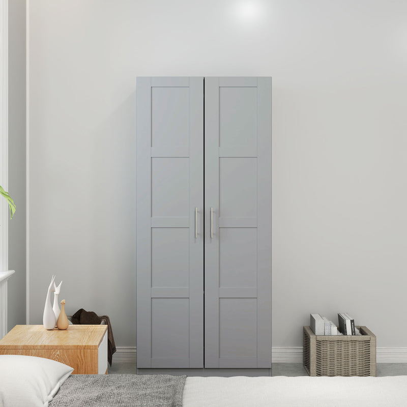 Grey Double Panelled Door Wardrobe with Shelves for Bedroom Storage by HOMCOM