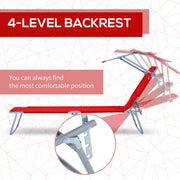 2 Piece Folding Sun Lounger Set With Adjustable Canopy For Beach Or Garden Relaxing