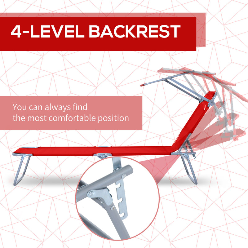 2 Piece Folding Sun Lounger Set With Adjustable Canopy For Beach Or Garden Relaxing