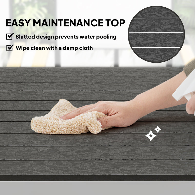 Black Patio Dining Table for 4 to 6 with Slatted Top and Aluminium Frame by Outsunny