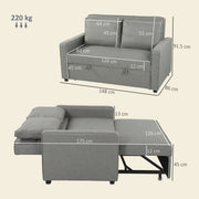 Sofa Bed for Small Spaces with Adjustable Backrest and Supportive Foam Grey Homcom