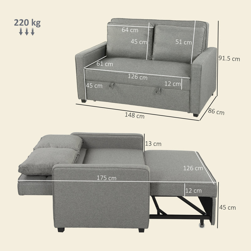 Sofa Bed for Small Spaces with Adjustable Backrest and Supportive Foam Grey Homcom