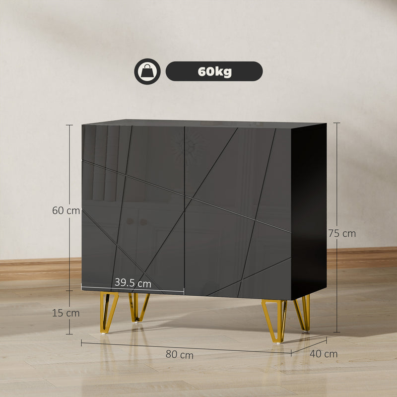 Modern High Gloss Sideboard With Hairpin Legs For Stylish Living Rooms, Black