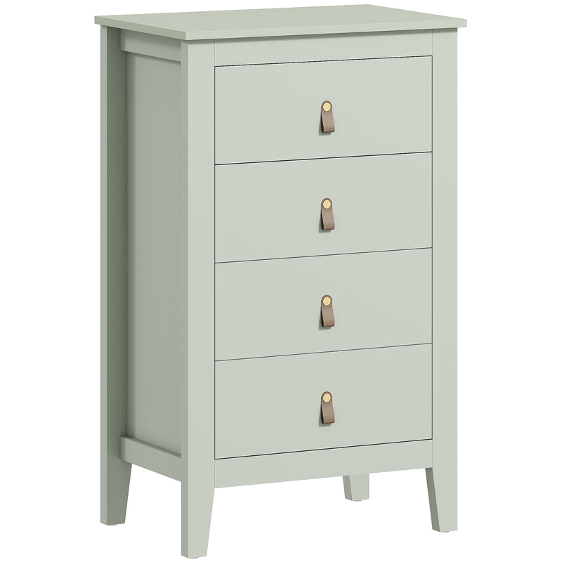 Modern 4 Drawer Chest of Drawers with PU Leather Handles for Bedroom or Hallway, Green